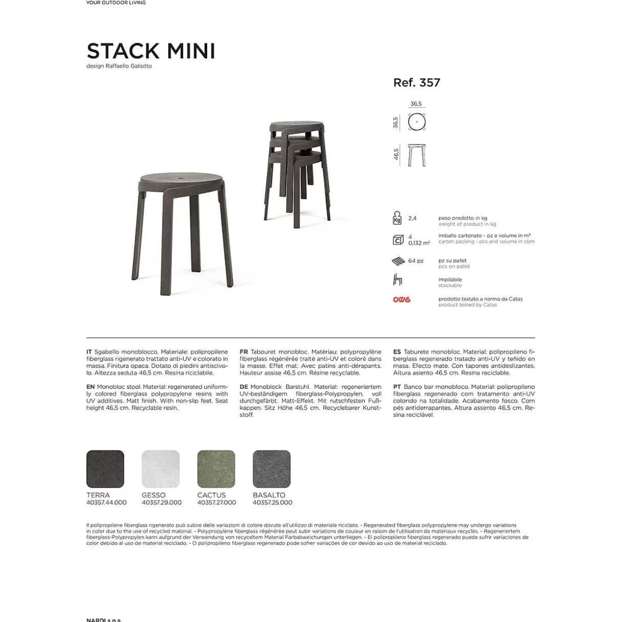 Garten Hocker Stack Mini Weissgrau>NARDI outdoor Fashion